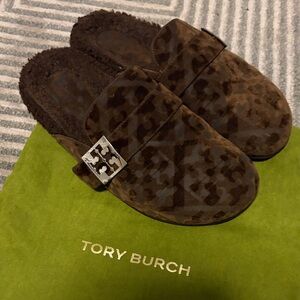 Tory Burch Dark Brown Patterned Mules